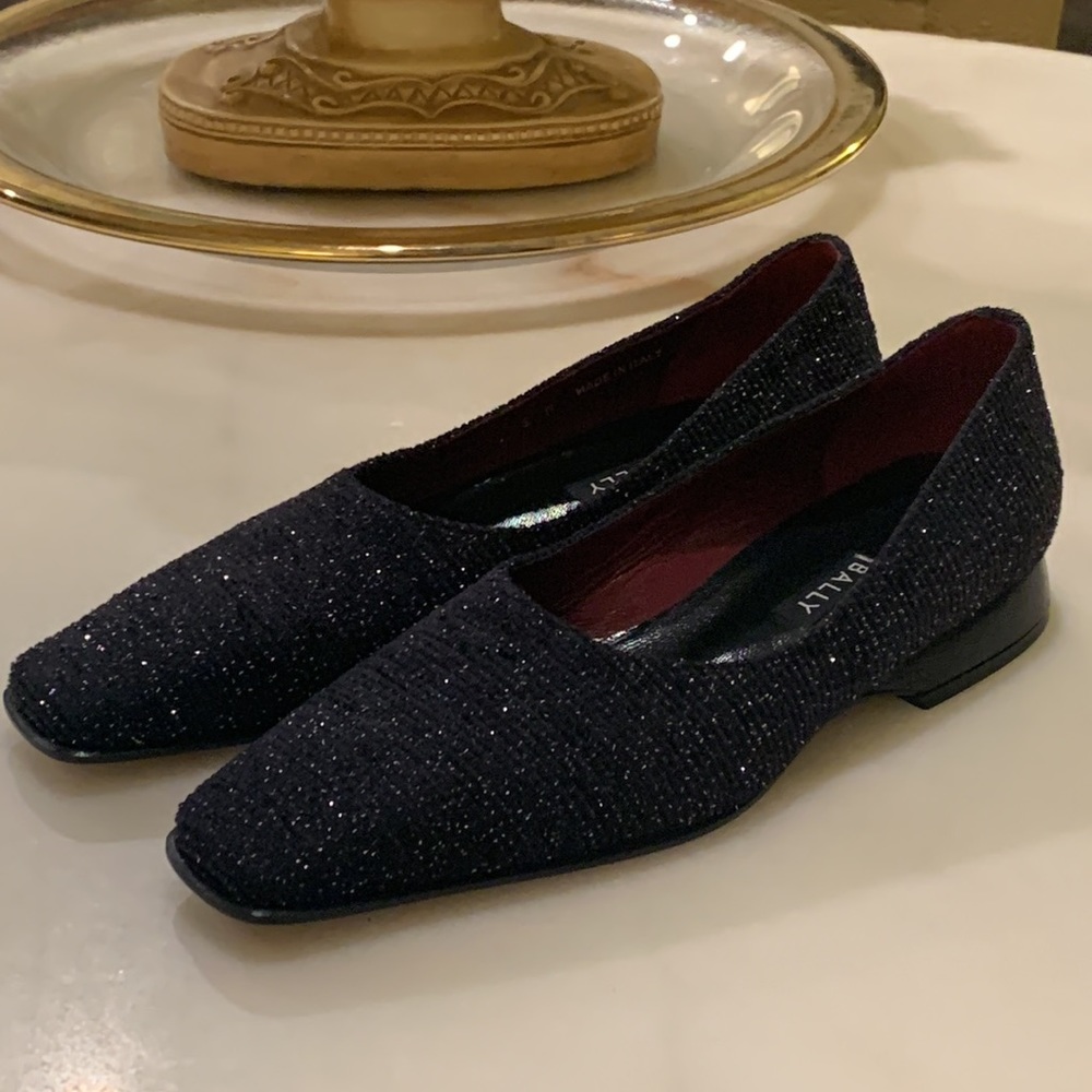 NWOB BALLY AIKA BLACK LEATHER/FABRIC FLATS SIZE 6 M